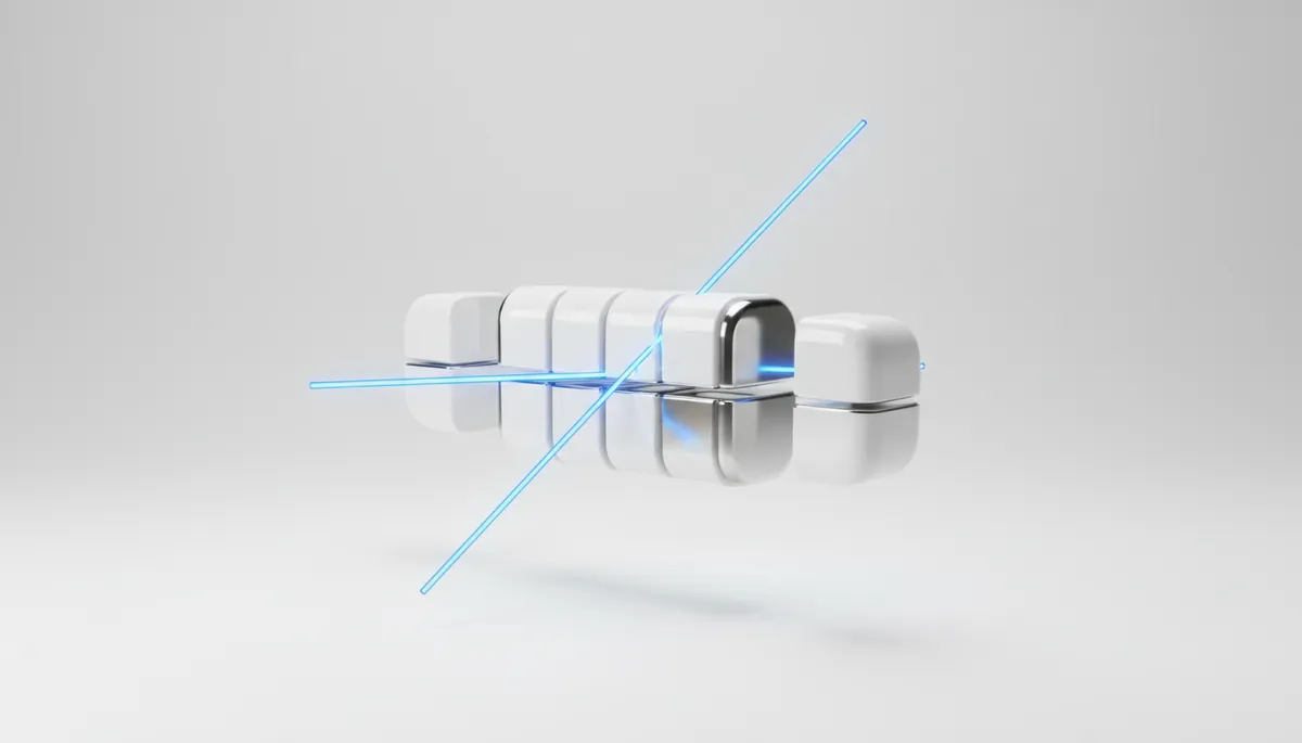 A white page of paragraph bars being sliced into tidy separate blocks by blue laser planes